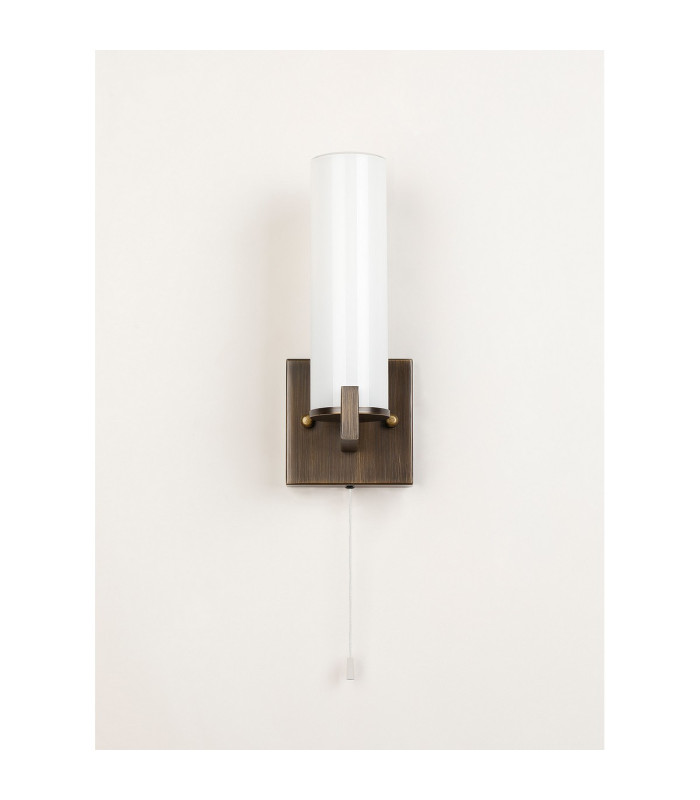 Ellenville Pull Switch Wall Light 1 Light E14 IP44 Bronze/Opal Glass-13