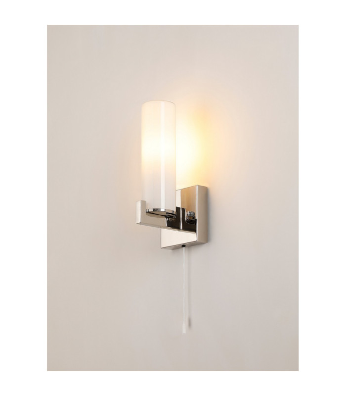 Ellenville Pull Switch Wall Light 1 Light E14 IP44 Polished Nickel/Opal Glass-3