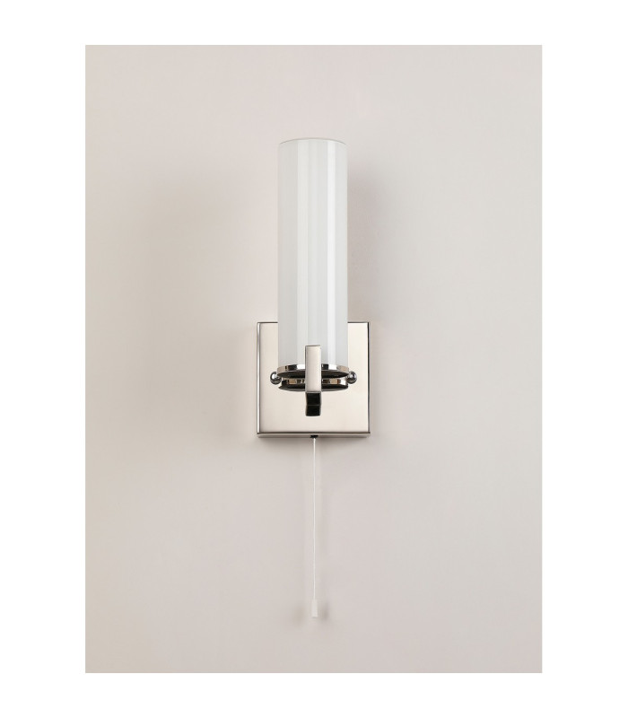 Ellenville Pull Switch Wall Light 1 Light E14 IP44 Polished Nickel/Opal Glass-14