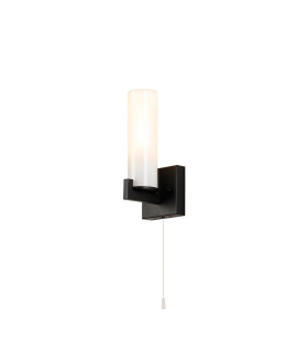 Ellenville Pull Switch Wall Light 1 Light E14 IP44 Satin Black/Opal Glass-1