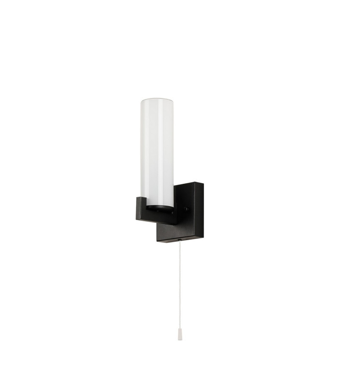Ellenville Pull Switch Wall Light 1 Light E14 IP44 Satin Black/Opal Glass-4