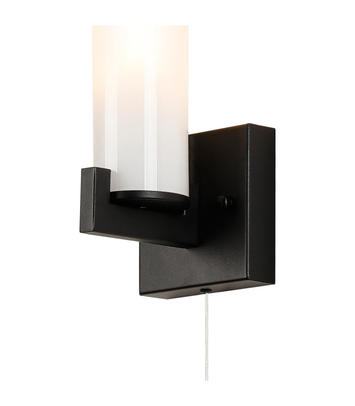 Ellenville Pull Switch Wall Light 1 Light E14 IP44 Satin Black/Opal Glass-7