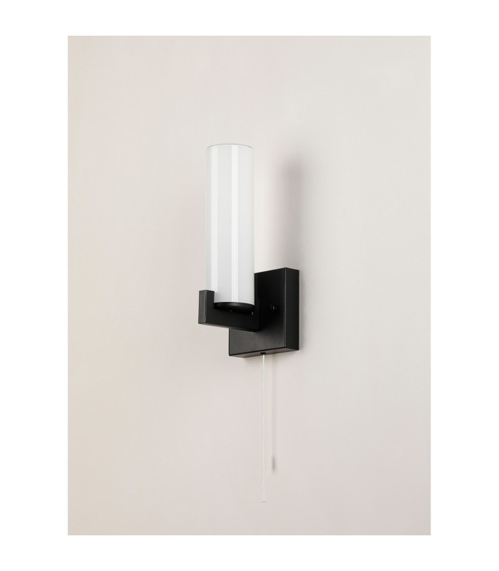 Ellenville Pull Switch Wall Light 1 Light E14 IP44 Satin Black/Opal Glass-10