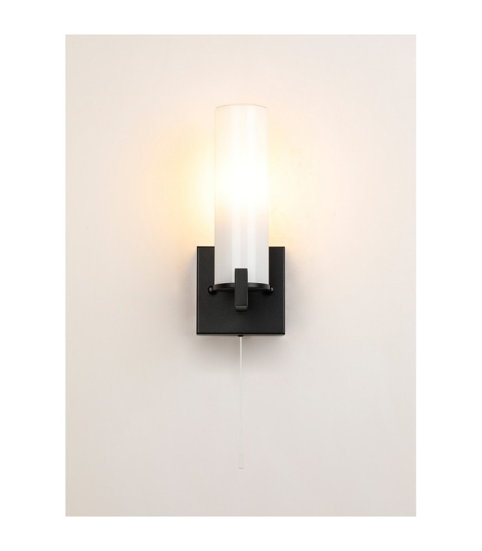 Ellenville Pull Switch Wall Light 1 Light E14 IP44 Satin Black/Opal Glass-12