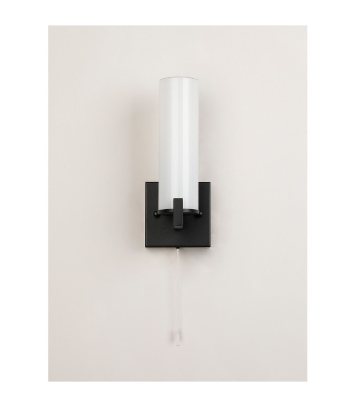 Ellenville Pull Switch Wall Light 1 Light E14 IP44 Satin Black/Opal Glass-13