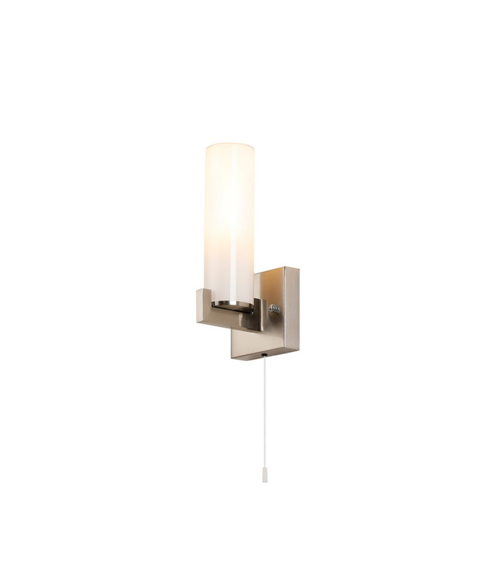 Ellenville Pull Switch Wall Light 1 Light E14 IP44 Satin Nickel/Opal Glass-1