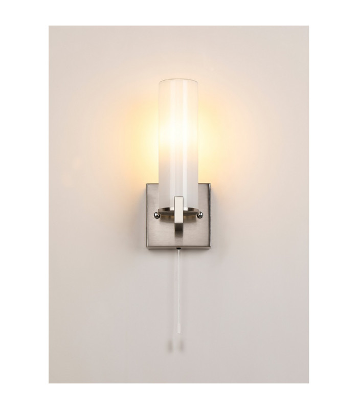 Ellenville Pull Switch Wall Light 1 Light E14 IP44 Satin Nickel/Opal Glass-12