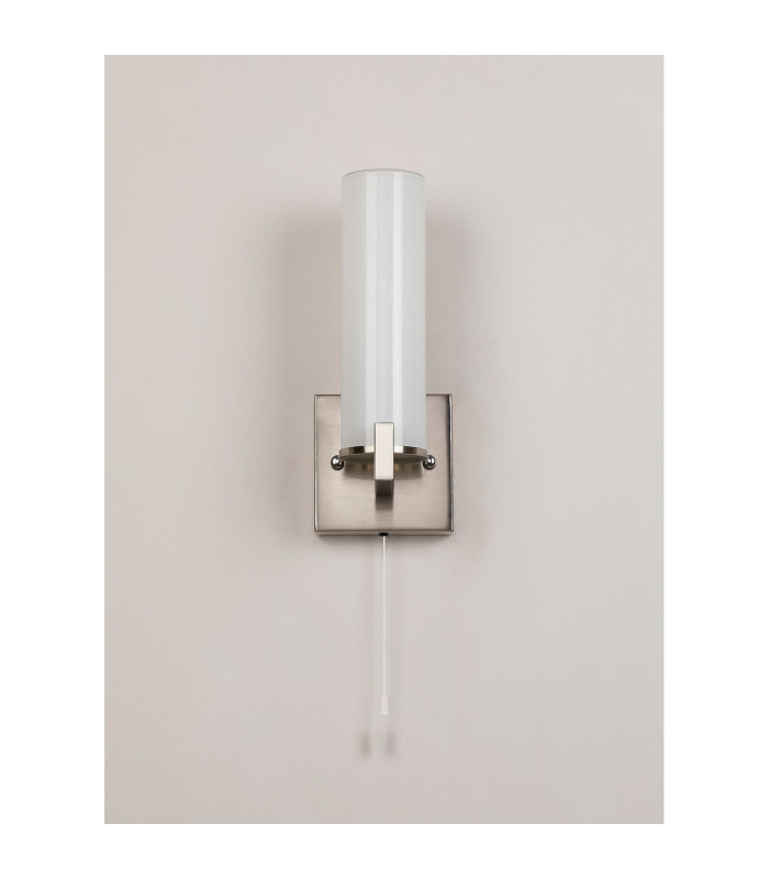 Ellenville Pull Switch Wall Light 1 Light E14 IP44 Satin Nickel/Opal Glass-13