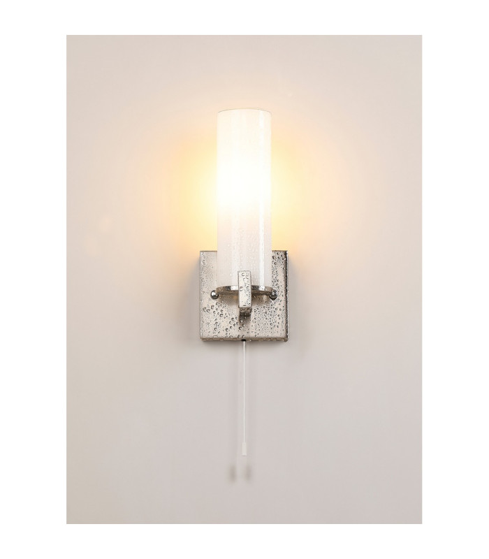 Ellenville Pull Switch Wall Light 1 Light E14 IP44 Satin Nickel/Opal Glass-14