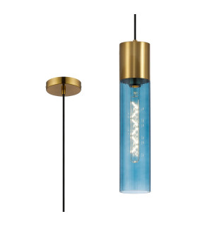 Versailles 12cm Pendant Tubular Glass 1 x E27 Aged Brass/Blue/Black Braided Cable-1