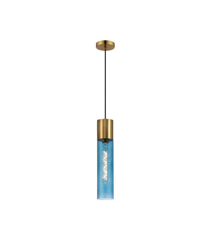 Versailles 12cm Pendant Tubular Glass 1 x E27 Aged Brass/Blue/Black Braided Cable-4