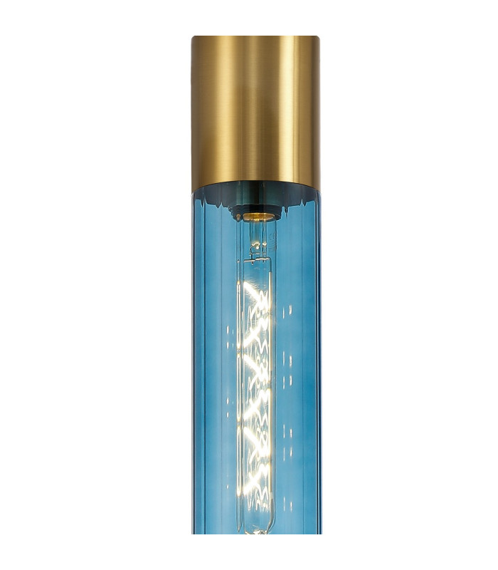 Versailles 12cm Pendant Tubular Glass 1 x E27 Aged Brass/Blue/Black Braided Cable-6