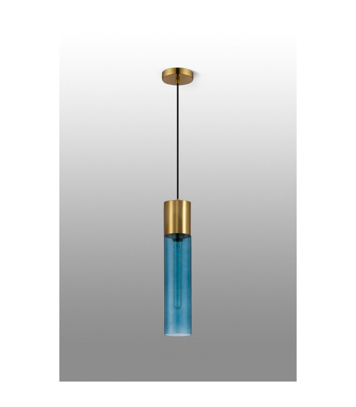 Versailles 12cm Pendant Tubular Glass 1 x E27 Aged Brass/Blue/Black Braided Cable-8