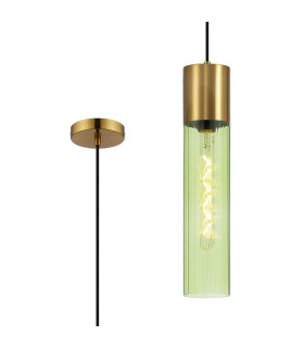 Versailles 12cm Pendant Tubular Glass 1 x E27 Aged Brass/Green/Black Braided Cable-1