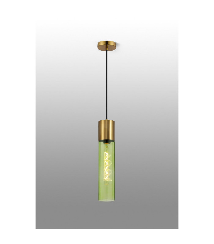 Versailles 12cm Pendant Tubular Glass 1 x E27 Aged Brass/Green/Black Braided Cable-3