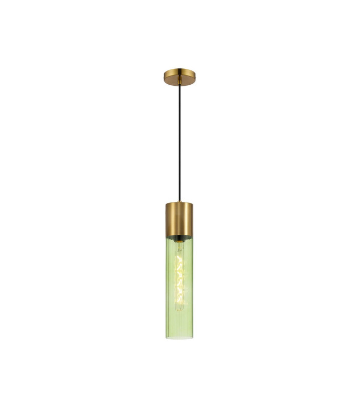 Versailles 12cm Pendant Tubular Glass 1 x E27 Aged Brass/Green/Black Braided Cable-4