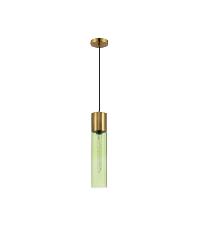 Versailles 12cm Pendant Tubular Glass 1 x E27 Aged Brass/Green/Black Braided Cable-5