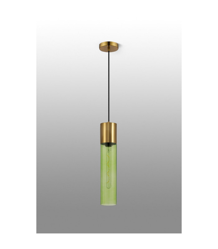 Versailles 12cm Pendant Tubular Glass 1 x E27 Aged Brass/Green/Black Braided Cable-8