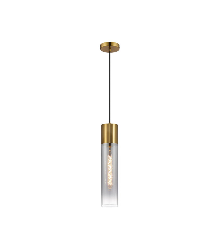 Versailles 12cm Pendant Tubular Glass 1 x E27 Aged Brass/Smoke Fade/Black Braided Cable-4