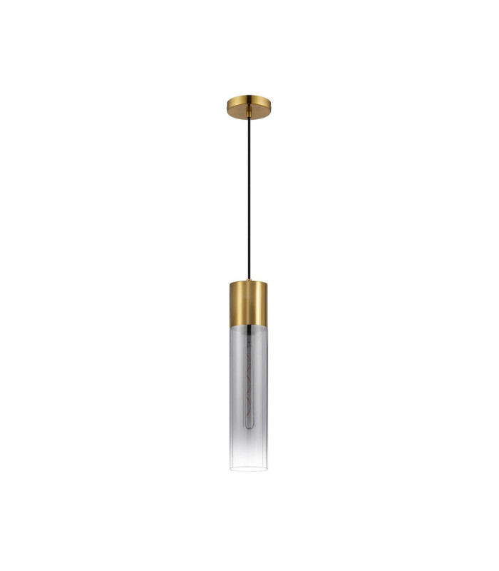 Versailles 12cm Pendant Tubular Glass 1 x E27 Aged Brass/Smoke Fade/Black Braided Cable-5