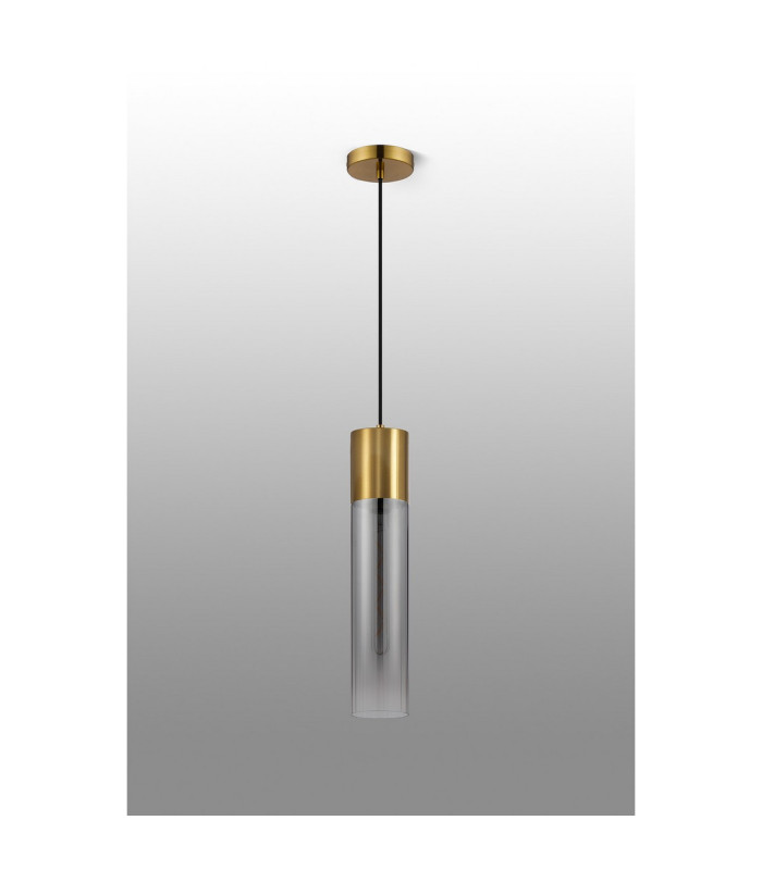 Versailles 12cm Pendant Tubular Glass 1 x E27 Aged Brass/Smoke Fade/Black Braided Cable-8