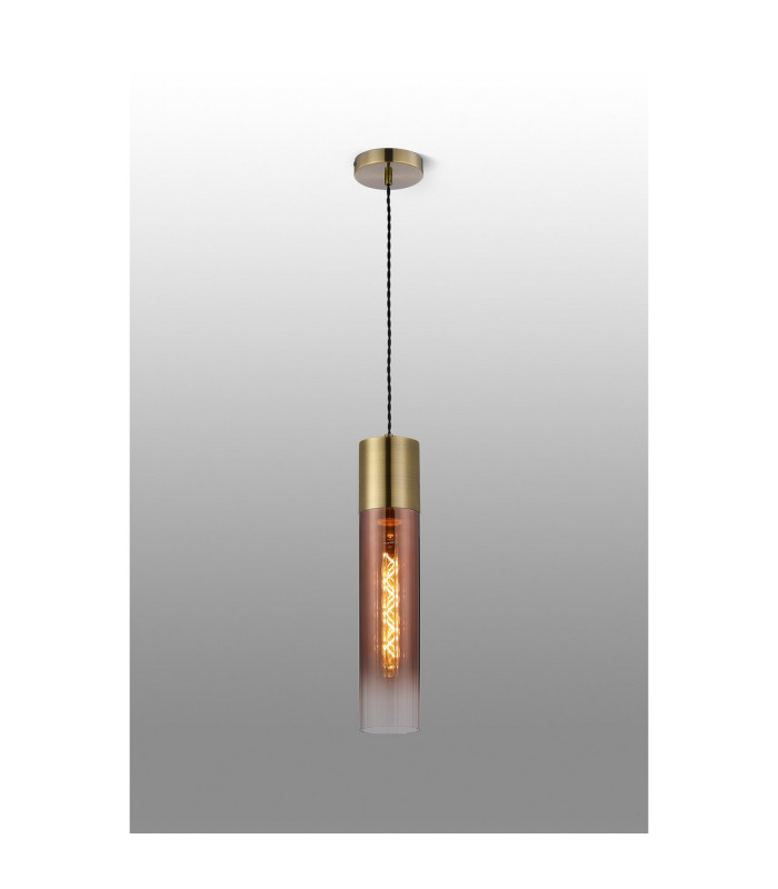 Versailles 12cm Pendant Tubular Glass 1 x E27 Antique Brass/Copper Fade/Black Braided Twisted Cable-3