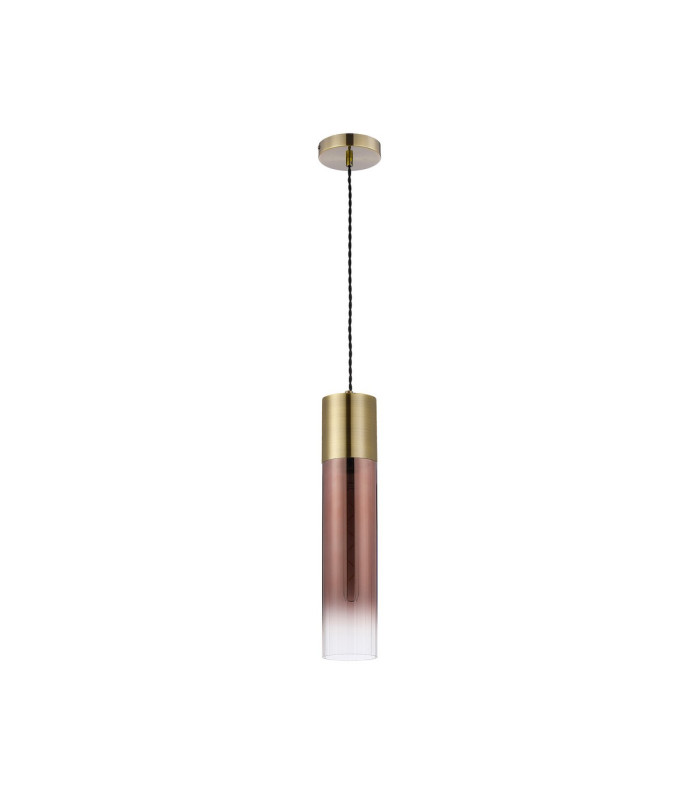 Versailles 12cm Pendant Tubular Glass 1 x E27 Antique Brass/Copper Fade/Black Braided Twisted Cable-5