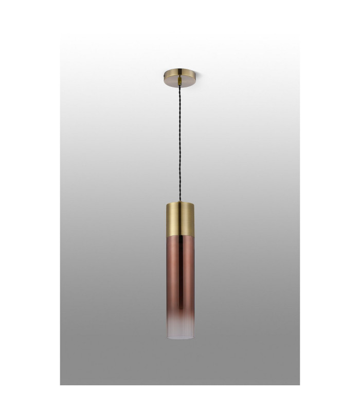 Versailles 12cm Pendant Tubular Glass 1 x E27 Antique Brass/Copper Fade/Black Braided Twisted Cable-8