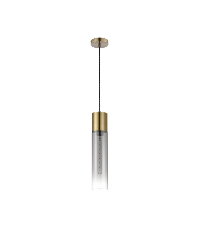 Versailles 12cm Pendant Tubular Glass 1 x E27 Antique Brass/Smoke Fade/Black Braided Twisted Cable-5