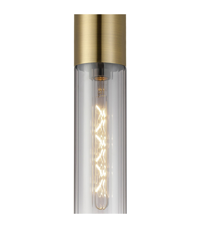 Versailles 12cm Pendant Tubular Glass 1 x E27 Antique Brass/Smoke Fade/Black Braided Twisted Cable-6