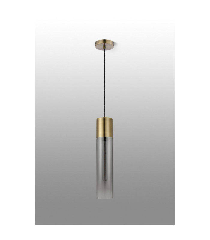 Versailles 12cm Pendant Tubular Glass 1 x E27 Antique Brass/Smoke Fade/Black Braided Twisted Cable-8