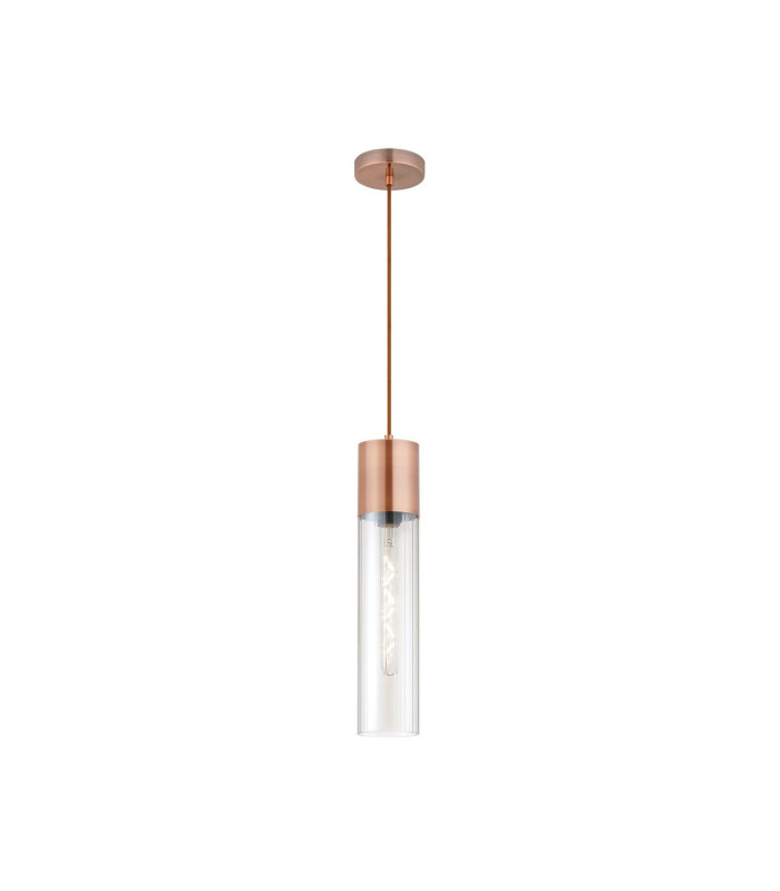 Versailles 12cm Pendant Tubular Glass 1 x E27 Antique Copper/Clear/Brown Braided Cable-3