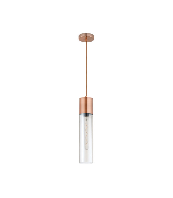 Versailles 12cm Pendant Tubular Glass 1 x E27 Antique Copper/Clear/Brown Braided Cable-4