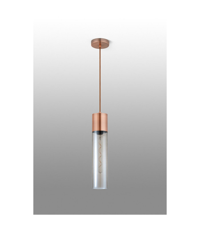 Versailles 12cm Pendant Tubular Glass 1 x E27 Antique Copper/Clear/Brown Braided Cable-7