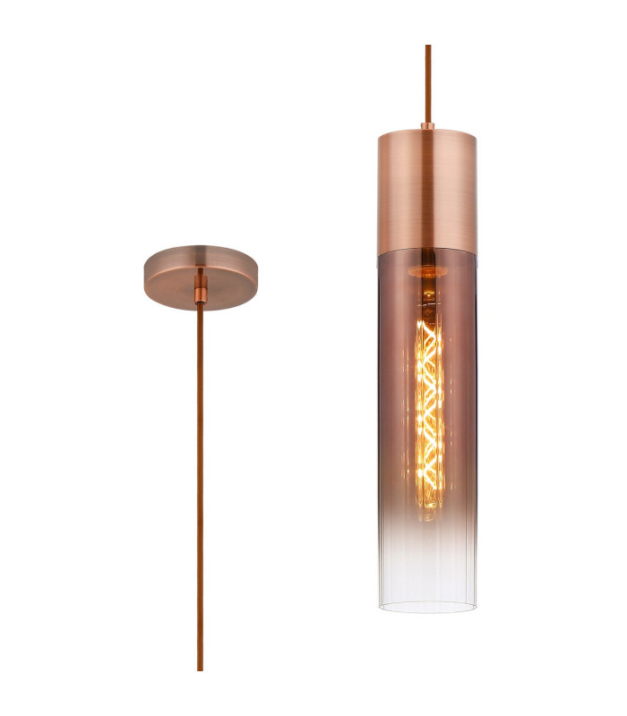 Versailles 12cm Pendant Tubular Glass 1 x E27 Antique Copper/Copper Fade/Brown Braided Cable-1