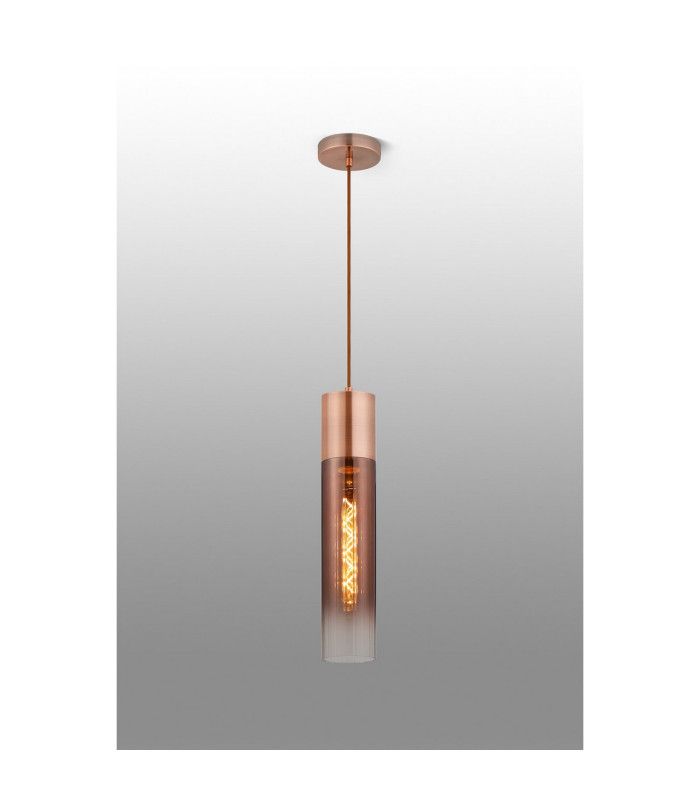 Versailles 12cm Pendant Tubular Glass 1 x E27 Antique Copper/Copper Fade/Brown Braided Cable-3