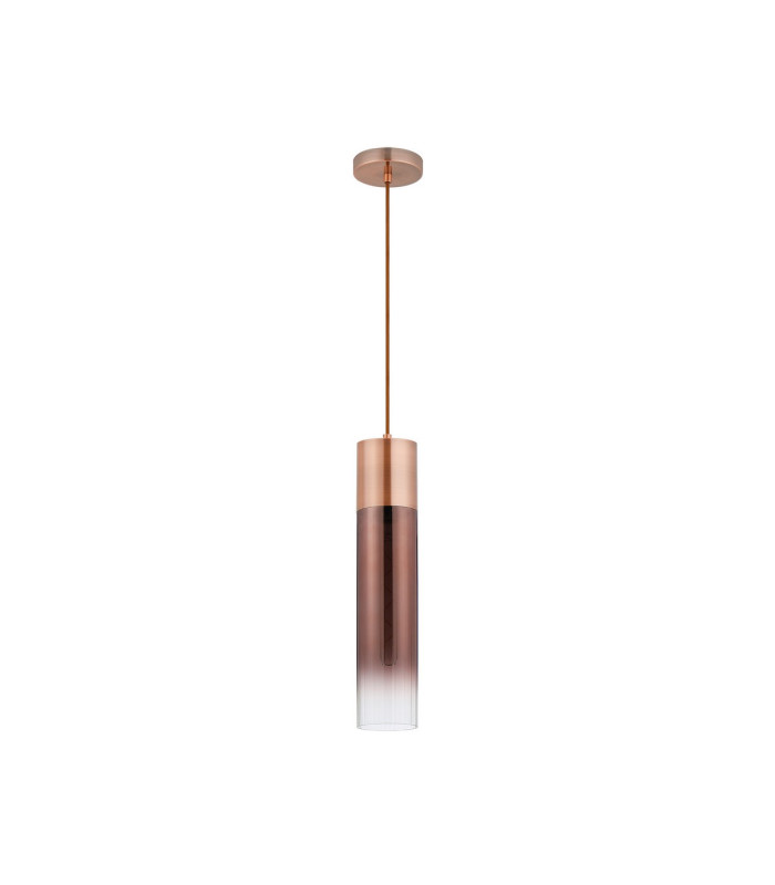 Versailles 12cm Pendant Tubular Glass 1 x E27 Antique Copper/Copper Fade/Brown Braided Cable-5