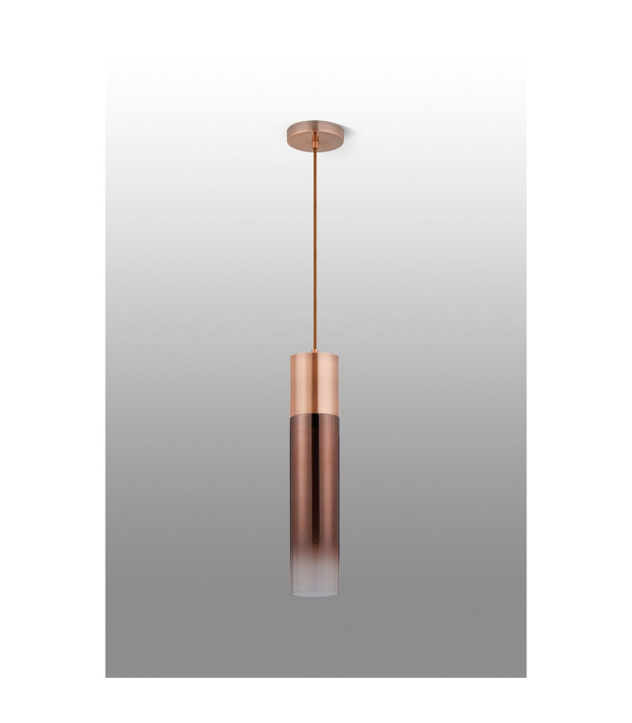Versailles 12cm Pendant Tubular Glass 1 x E27 Antique Copper/Copper Fade/Brown Braided Cable-8