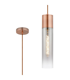 Versailles 12cm Pendant Tubular Glass 1 x E27 Antique Copper/Smoke Fade/Brown Braided Cable-1