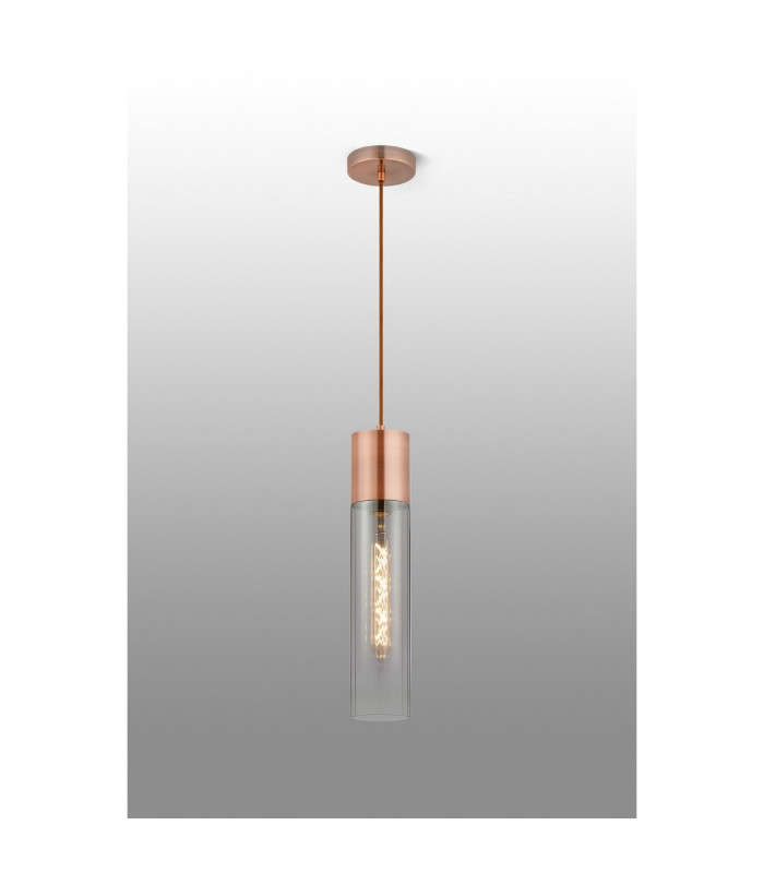 Versailles 12cm Pendant Tubular Glass 1 x E27 Antique Copper/Smoke Fade/Brown Braided Cable-3