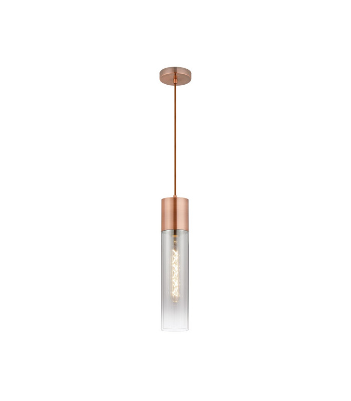 Versailles 12cm Pendant Tubular Glass 1 x E27 Antique Copper/Smoke Fade/Brown Braided Cable-4