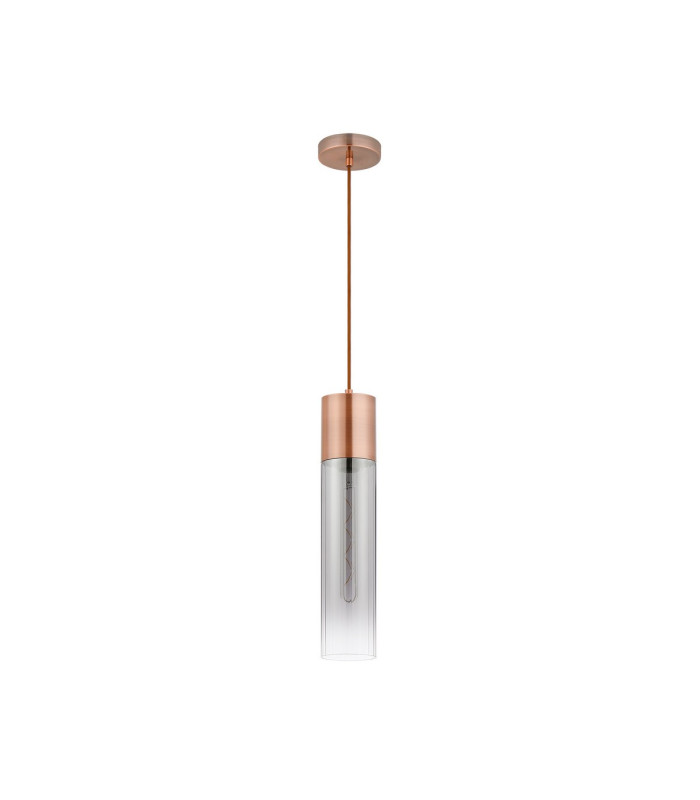 Versailles 12cm Pendant Tubular Glass 1 x E27 Antique Copper/Smoke Fade/Brown Braided Cable-5