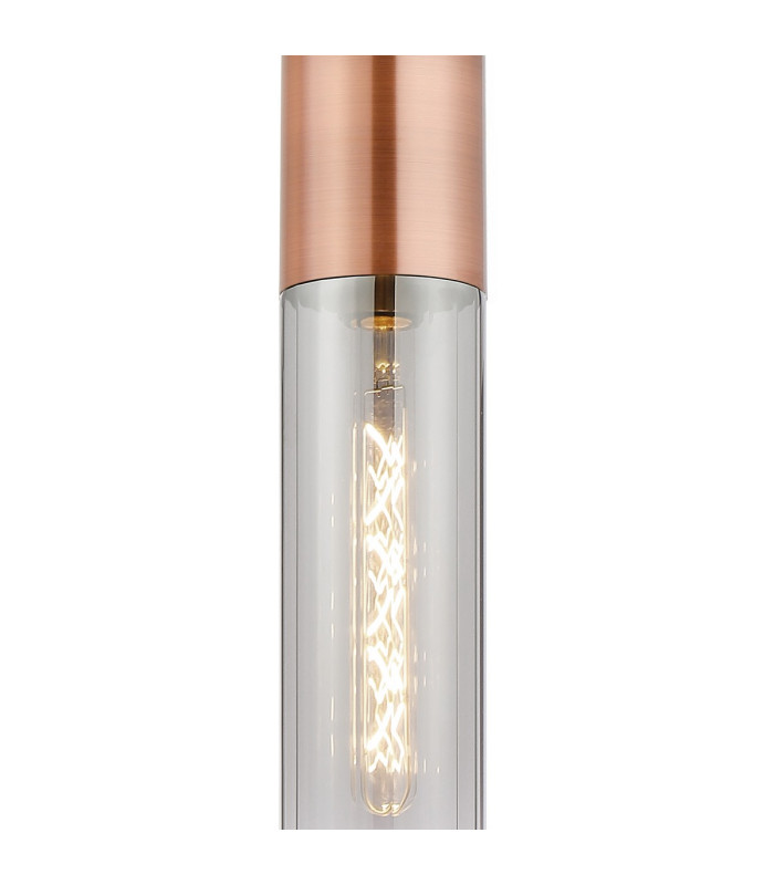 Versailles 12cm Pendant Tubular Glass 1 x E27 Antique Copper/Smoke Fade/Brown Braided Cable-6