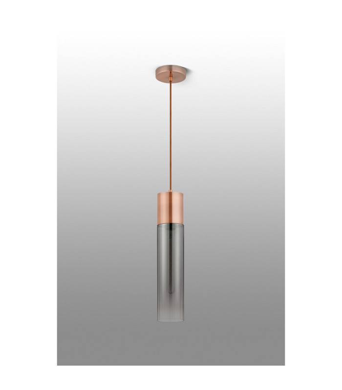 Versailles 12cm Pendant Tubular Glass 1 x E27 Antique Copper/Smoke Fade/Brown Braided Cable-8