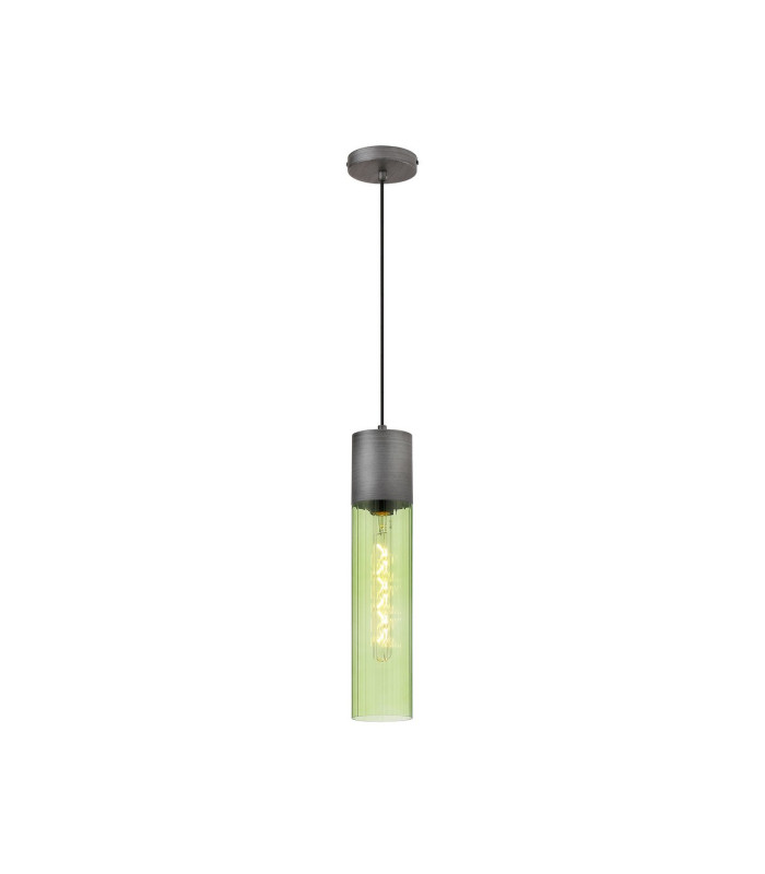 Versailles 12cm Pendant Tubular Glass 1 x E27 Pewter/Green/Black Braided Cable-4