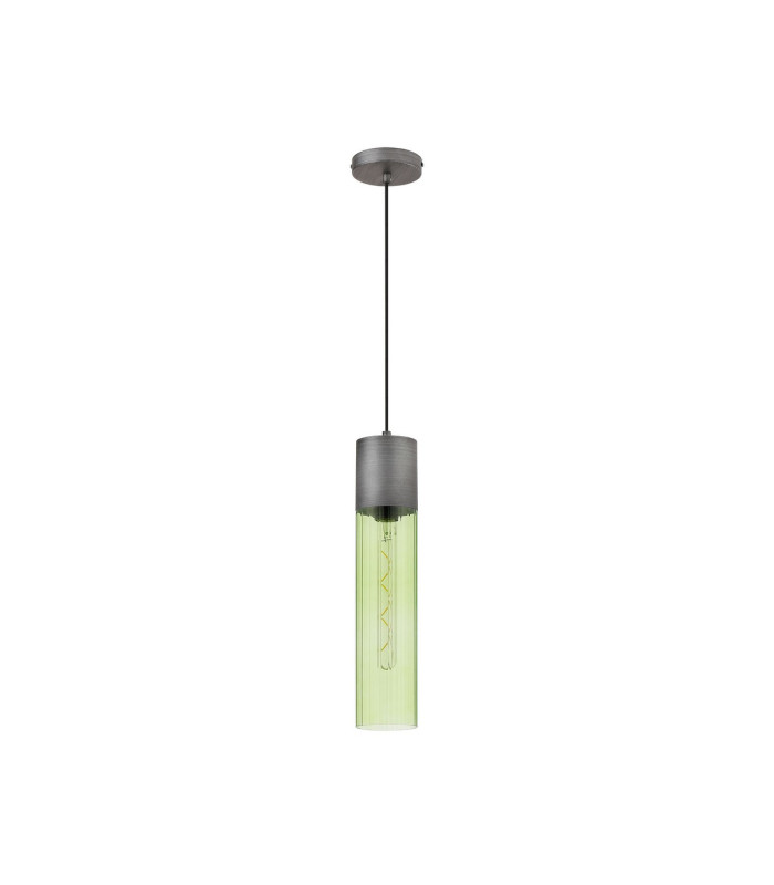 Versailles 12cm Pendant Tubular Glass 1 x E27 Pewter/Green/Black Braided Cable-5
