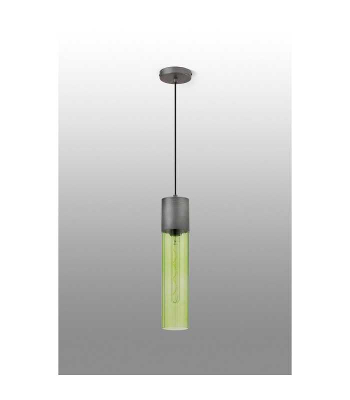 Versailles 12cm Pendant Tubular Glass 1 x E27 Pewter/Green/Black Braided Cable-8