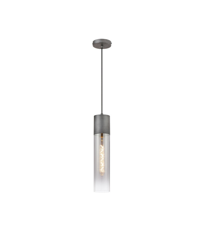 Versailles 12cm Pendant Tubular Glass 1 x E27 Pewter/Smoke Fade/Black Braided Cable-4