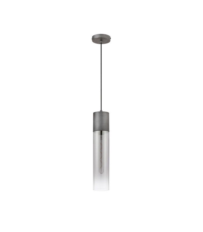 Versailles 12cm Pendant Tubular Glass 1 x E27 Pewter/Smoke Fade/Black Braided Cable-5