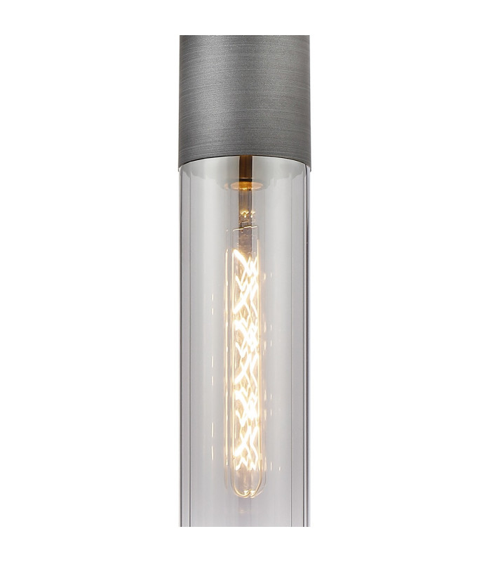 Versailles 12cm Pendant Tubular Glass 1 x E27 Pewter/Smoke Fade/Black Braided Cable-6